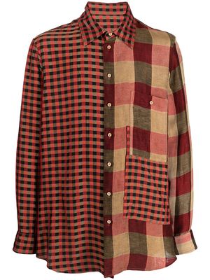 Uma Wang patchwork check-print shirt - Red