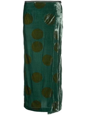 Uma Wang polka dot-print crushed-velvet skirt - Green