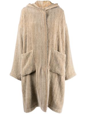 Uma Wang slouch-hood concealed-fastening coat - Brown