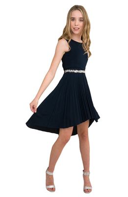 Un Deux Trois Kids' Pleated High-Low Party Dress in Navy