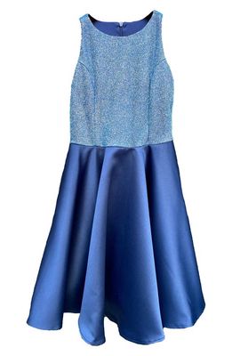 Un Deux Trois Kids' Shimmer Fit & Flare Dress in Blue
