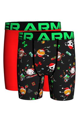 Under Armour Kids' Assorted 2-Pack Santa Sports Boxer Briefs in Black/Red