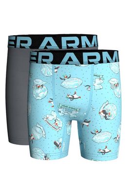 Under Armour Kids' Assorted 2-Pack Snow Fort Boxer Briefs in Grey/Blue