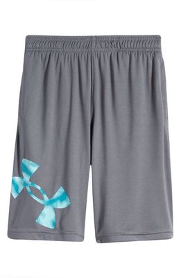 Under Armour Kids' UA Prototype 2.0 Athletic Shorts in Pitch Gray //Neo Turquoise