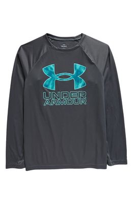 Under Armour Kids' UA Tech Hybrid Graphic T-Shirt in Pitch Gray //Neo Turquoise