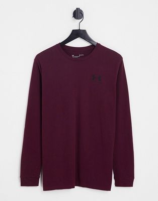Under Armour left chest long sleeve t-shirt in maroon-Red