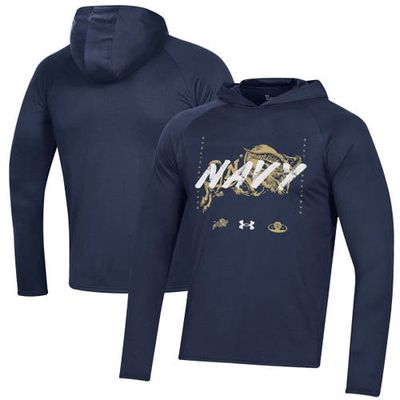 Under Armour Navy Navy Midshipmen 2023 On Court Bench Shooting Long Sleeve Hoodie T-Shirt