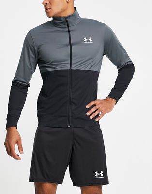 Under Armour pique track jacket in gray and black color block