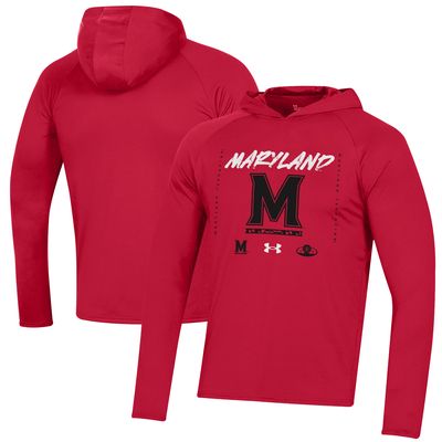 Under Armour Red Maryland Terrapins 2023 On Court Bench Shooting Long Sleeve Hoodie T-Shirt