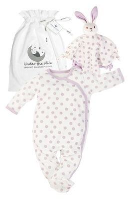 Under the Nile 2-Piece Organic Cotton Polka Dot Footie & Lovey Toy Set in Lavender