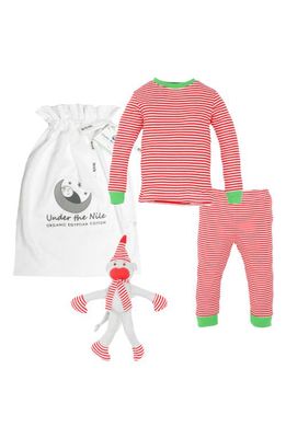Under the Nile Organic Cotton Holiday Two-Piece Fitted Pajamas & Toy Set in Red
