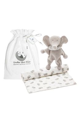 Under the Nile Organic Cotton Swaddle Blanket & Toy Set in Grey