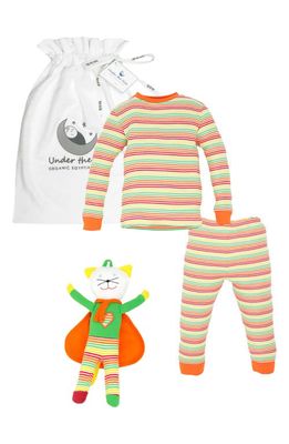 Under the Nile Stripe Pajama & Stuffed Cat Toy Set in Orange/Green Multi