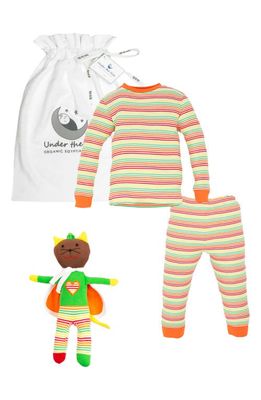 Under the Nile Stripe Pajamas & Cat Toy Set in Orange/Green Multi