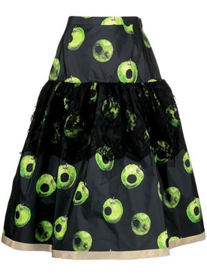 UNDERCOVER apple-print A-line skirt - Black