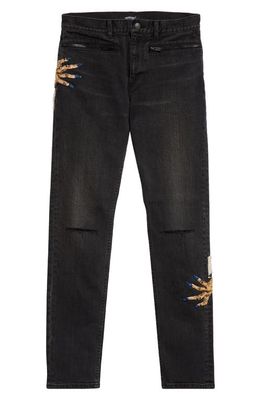 Undercover Beaded Hand Ripped Straight Leg Jeans in Black