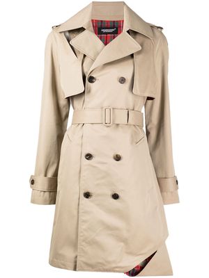 Undercover belted-waist above-knee trench coat - Brown
