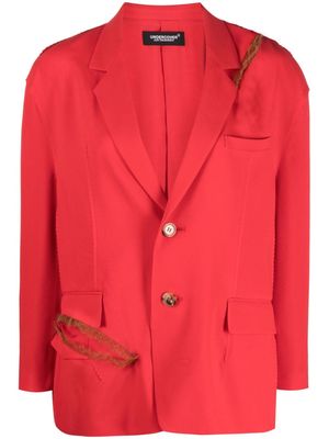 Undercover boxy distressed tulle-trim blazer - Red