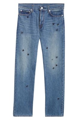 Undercover Bug Embroidered Straight Leg Jeans in Light Blue Indigo