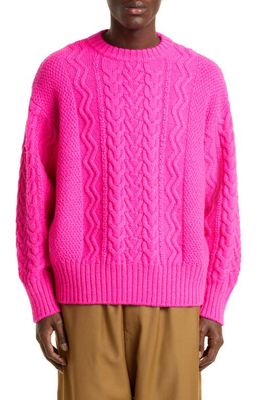 Undercover Cable Knit Crewneck Wool Sweater in Pink