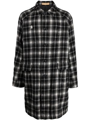Undercover check-pattern logo-patch wool coat - Black