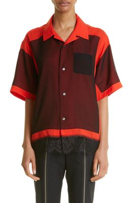 Undercover Colorblock Lace Trim Bowling Shirt in Orange