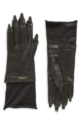 Undercover Crystal Embellished Nail Sheepskin Leather Gloves in Black
