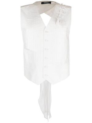 Undercover crystal-embellished pleated V-neck top - White