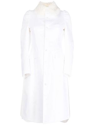 Undercover faux-fur collar single-breasted coat - White
