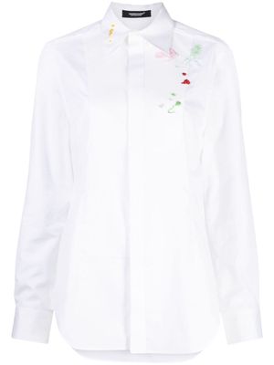 Undercover floral-embroidered cotton shirt - White