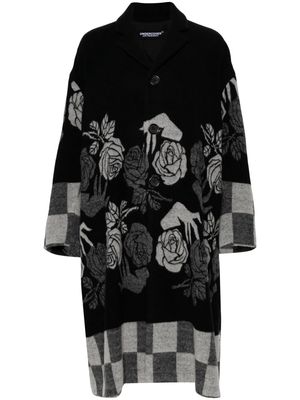 Undercover floral-jacquard buttoned coat - Black
