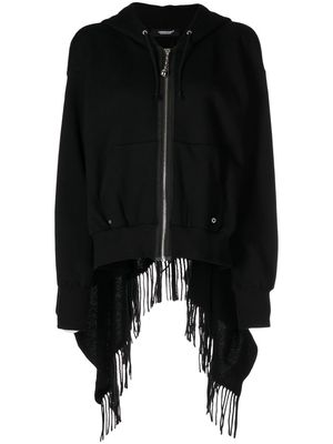 Undercover fringe-panel relaxed slouch hoodie - Black