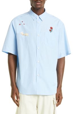 Undercover Graphic Button-Up Shirt in Light Blue