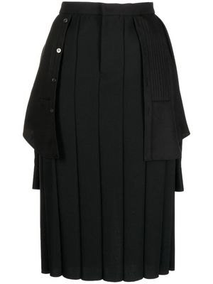 Undercover inverted-pleat design midi skirt - Black