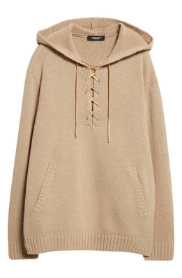 Undercover Lace-Up Wool Sweater Hoodie in Beige