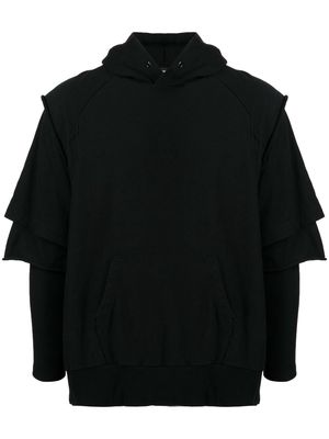 Undercover layered-sleeve cotton hoodie - Black
