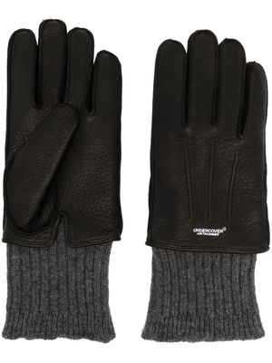 Undercover leather and wool gloves - Black
