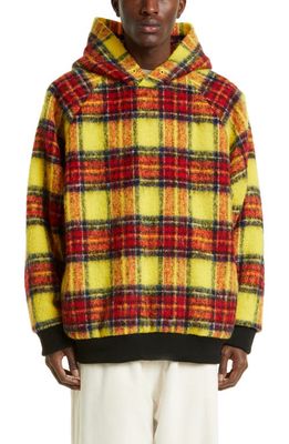 Undercover Oversize Padded Tartan Plaid Wool Blend Hoodie in Yellow Ck