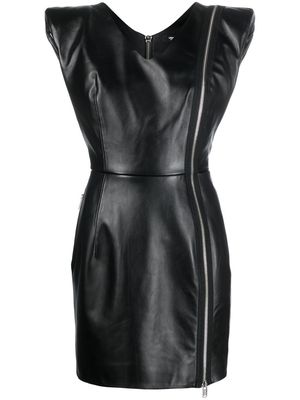 Undercover padded-shoulders leather minidress - Black