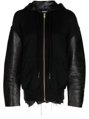 Undercover panelled leather-sleeved hooded jacket - Black
