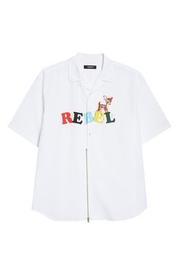 Undercover Rebel Print Short Sleeve Button-Up Shirt in White
