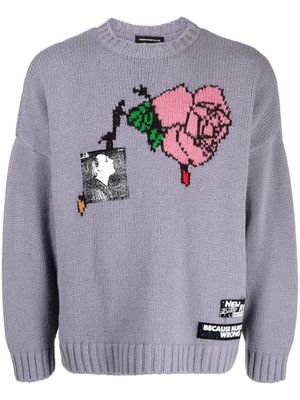 Undercover rose-intarsia wool jumper - Purple