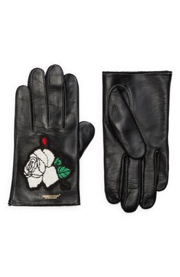 Undercover Rose Patch Leather Gloves in Black
