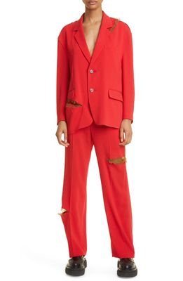 Undercover Slash Cutout Lace Trim Blazer in Red