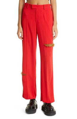 Undercover Slash Cutout Lace Trim Trousers in Red