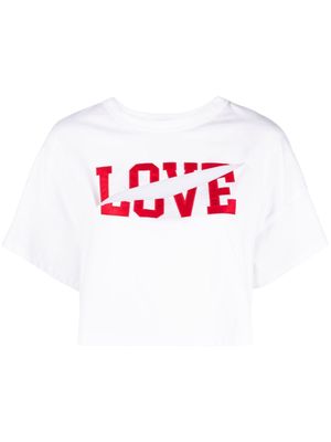 Undercover slogan-print cropped cotton T-shirt - White