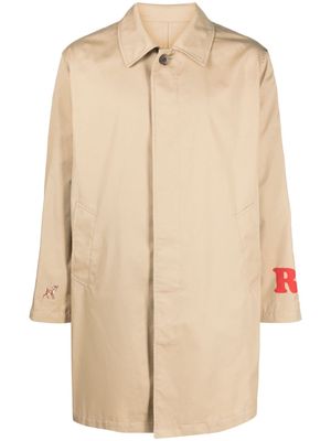 Undercover slogan-print gabardine trench coat - Neutrals