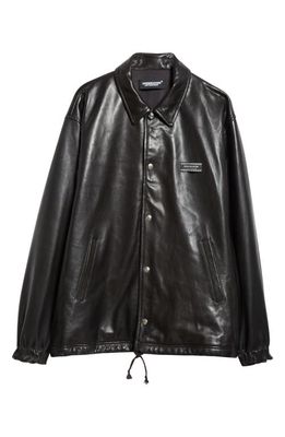 Undercover Snap-Up Leather Jacket in Black