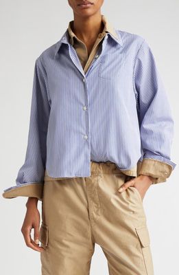 Undercover Stripe Double Layer Cotton Button-Up Shirt in Blue St