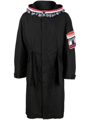 Undercover Tribal-motif hooded trench coat - Black